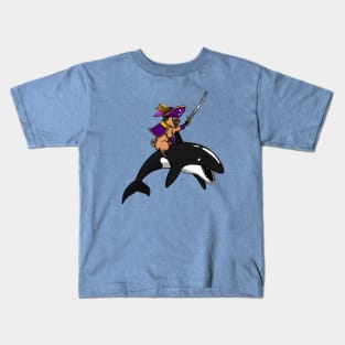 Pug Dog Pirate Riding Orca Whale Kids T-Shirt